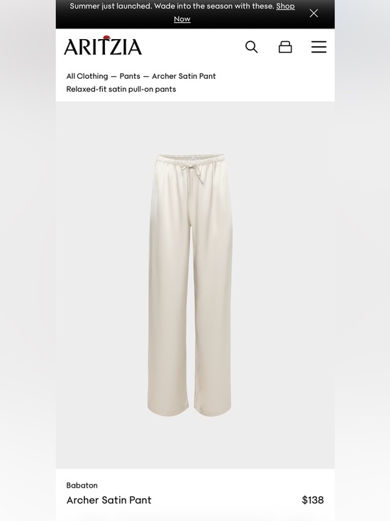 Aritzia Pants - Aritzia Archer Satin Wide-Leg Pants in Soft Cream